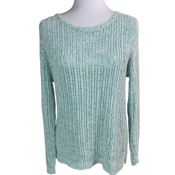 Talbots Size S Open Stitch Sweater Space Dyed Long Sleeve Rib Knit Cotton Cozy - Picture 1 of 8